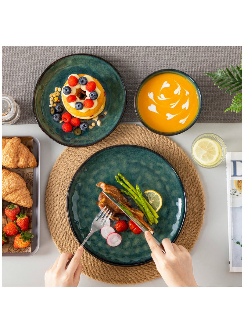 12 قطعة مجموعة عشاء من سيراميك حجري، مجموعة أدوات طعام تشمل أطباق عشاء وأطباق حلوى وأوعية ل4 أشخاص، أخضر - Image 4