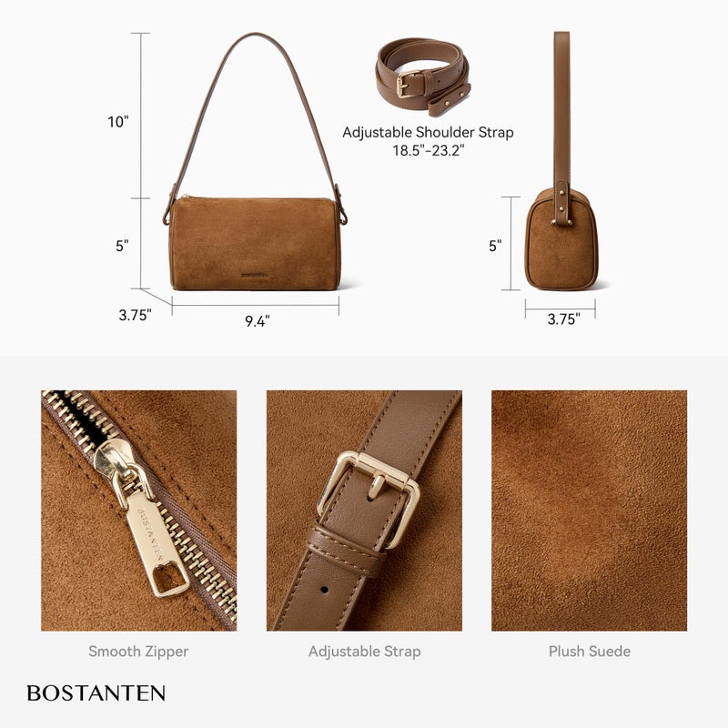 BOSTANTEN Crossbody Purses for Women Suede Leather Shoulder Purse Handbags Vintage Barrel Bag with 2 Adjustable Strap - Image 3