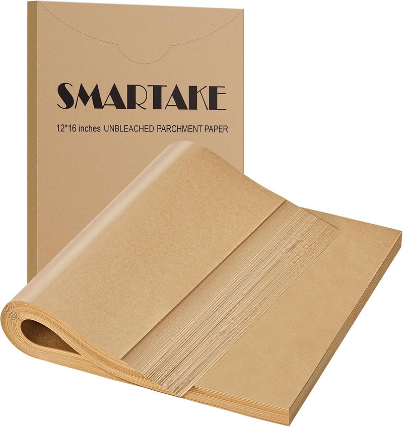SMARTAKE 400 Pcs Parchment Paper Baking Sheets, 12x16 Inches Non-Stick Precut Baking Parchment, for Baking Grilling Air Fryer Steaming Bread Cup Cake Cookie and More (Unbleached) - Image 1