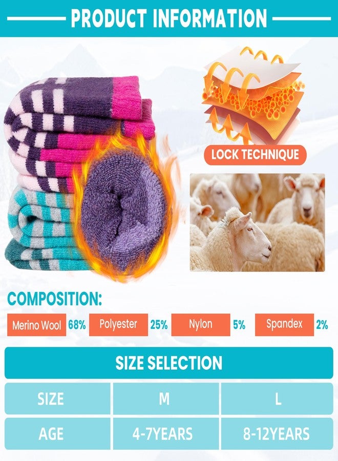 Velice Kids Merino Wool Ski Socks 3 Pairs Boys Girls Thermal Thick Warm Winter Cozy Boot Socks for Skiing Snowboarding(Purple/Green/Rose Red, 8-12 Years) - Image 5