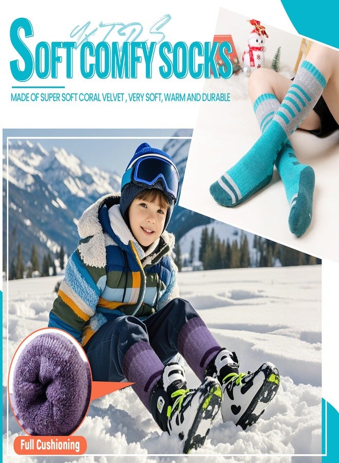 Velice Kids Merino Wool Ski Socks 3 Pairs Boys Girls Thermal Thick Warm Winter Cozy Boot Socks for Skiing Snowboarding(Purple/Green/Rose Red, 8-12 Years) - Image 3