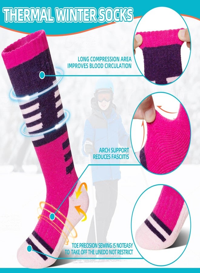 Velice Kids Merino Wool Ski Socks 3 Pairs Boys Girls Thermal Thick Warm Winter Cozy Boot Socks for Skiing Snowboarding(Purple/Green/Rose Red, 8-12 Years) - Image 4