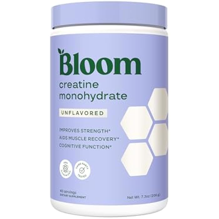 Bloom Nutrition Creatine Monohydrate Powder, 5g Micronized Creatine per Serving, Supports Muscle Recovery, Strength, Endurance, Pre or Post Workout, Gluten Free, Non GMO, Unflavored, 40 SVG, 7.3 oz - Image 1