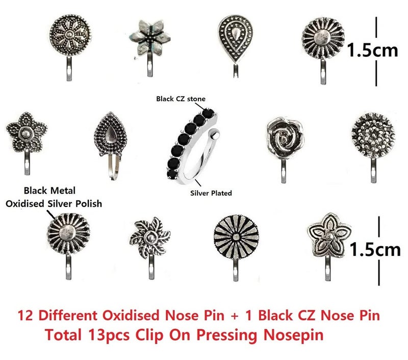 THANUS CRAFT THANU'S CRAFT Oxidised pressing Nose Ring without Piercing clip on NosePin Stud for Girls & Ladies - Image 3