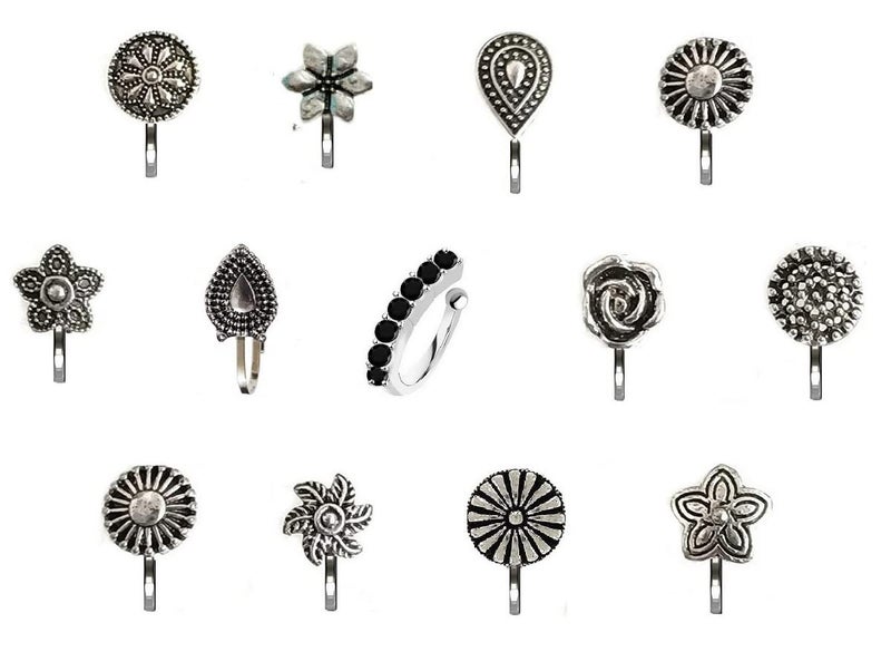 THANUS CRAFT THANU'S CRAFT Oxidised pressing Nose Ring without Piercing clip on NosePin Stud for Girls & Ladies - Image 1