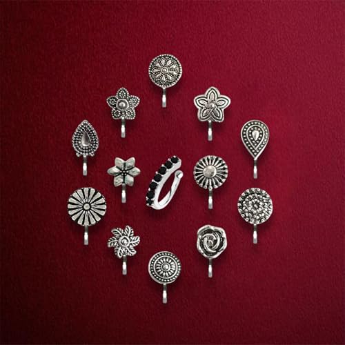 THANUS CRAFT THANU'S CRAFT Oxidised pressing Nose Ring without Piercing clip on NosePin Stud for Girls & Ladies - Image 4