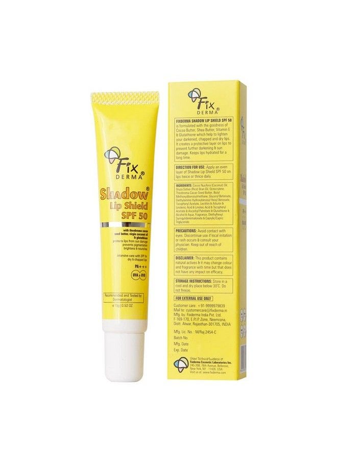 FIXDERMA Shadow Spf 50 Lip Shield ; Lip Balm Spf 50 With Theobroma Cacao Seed Butter Virgin Coconut Oil & Glutathione ; Prevents Pigmentation & Sun Damage ; Pa+++ Sun Protector Uva & Uvb 15Gm  - Image 2