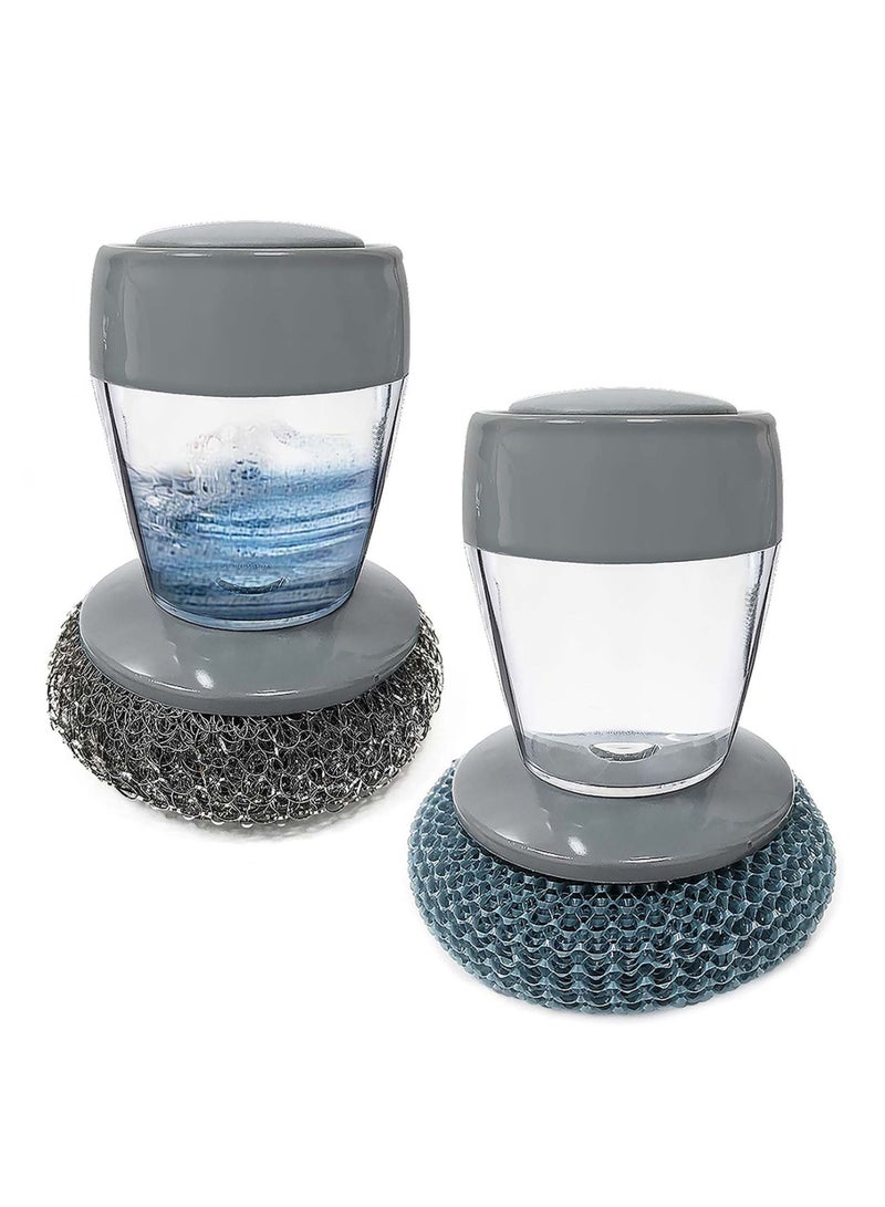 NIBEMINENT Kitchen Soap Dispensing Brush, Dishwashing Sink Washer Dish Holder Steel Wool Scrubbers for Pan Pot Utensil, Cleaning Scrub Smart Tool - Image 1