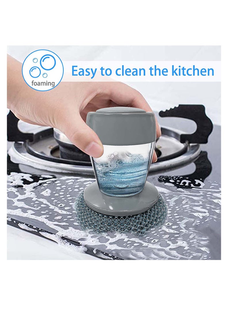 NIBEMINENT Kitchen Soap Dispensing Brush, Dishwashing Sink Washer Dish Holder Steel Wool Scrubbers for Pan Pot Utensil, Cleaning Scrub Smart Tool - Image 3