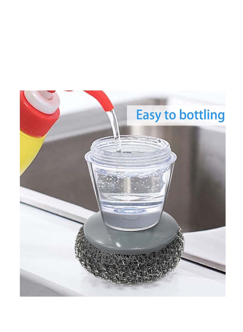 NIBEMINENT Kitchen Soap Dispensing Brush, Dishwashing Sink Washer Dish Holder Steel Wool Scrubbers for Pan Pot Utensil, Cleaning Scrub Smart Tool - Image 5