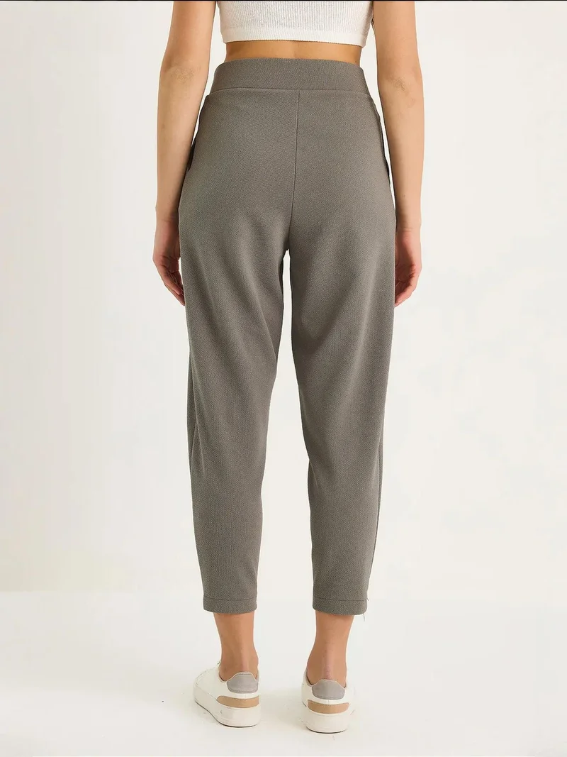 Bianco Lucci Grey LUCCI Long Crepe Carrot Pants with Button Closure for Women | Best Price UAE