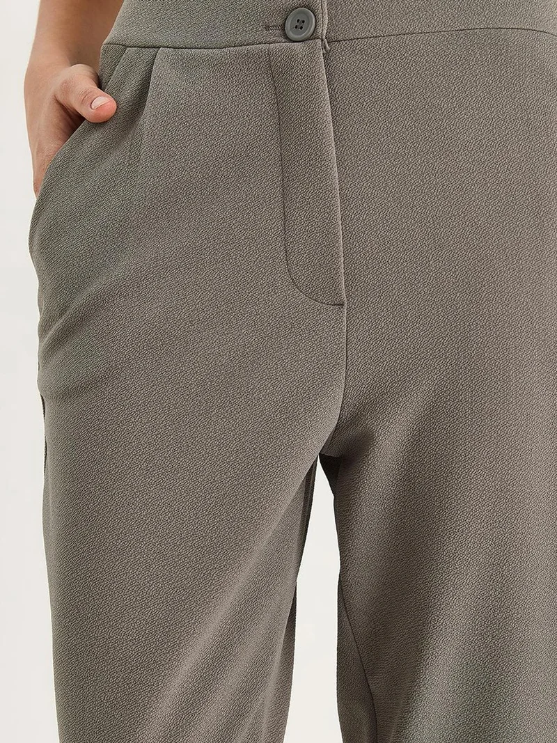 Bianco Lucci Grey LUCCI Long Crepe Carrot Pants with Button Closure for Women | Best Price UAE