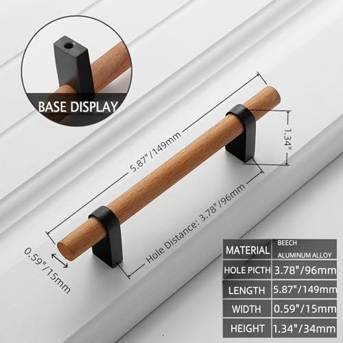 Mcredy T Bar Pulls for Cabinets 378 Hole Distance Black Wooden Cabinet Pulls Handle for Closet Wardrobe Kitchen Drawer Dresser Hardware 8 Packs - Image 3