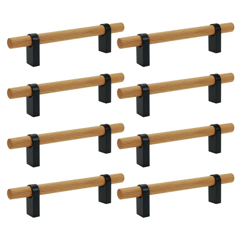 Mcredy T Bar Pulls for Cabinets 378 Hole Distance Black Wooden Cabinet Pulls Handle for Closet Wardrobe Kitchen Drawer Dresser Hardware 8 Packs - Image 2