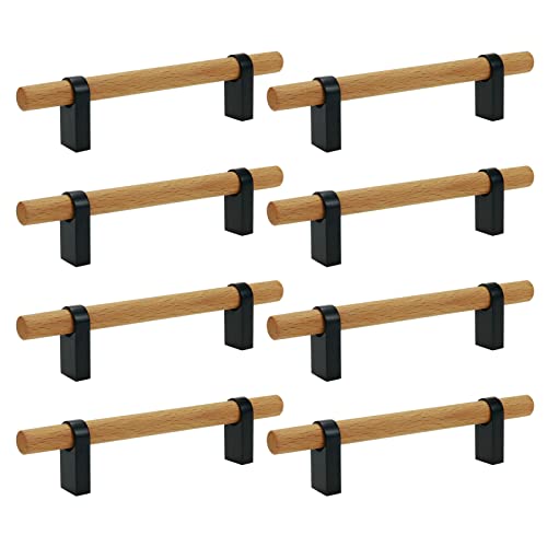 Mcredy T Bar Pulls for Cabinets 378 Hole Distance Black Wooden Cabinet Pulls Handle for Closet Wardrobe Kitchen Drawer Dresser Hardware 8 Packs - Image 1