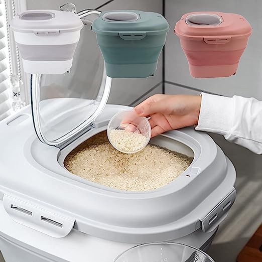Olpad Foldable Dog Food Storage Container bin for 30Lb Pet Food Cat Food Fish Food with Measuring Cup Sealed Lid Wheels Large Airtight Plastic Containers 50 Pound Rice Kitchen Storage Holder - Image 4