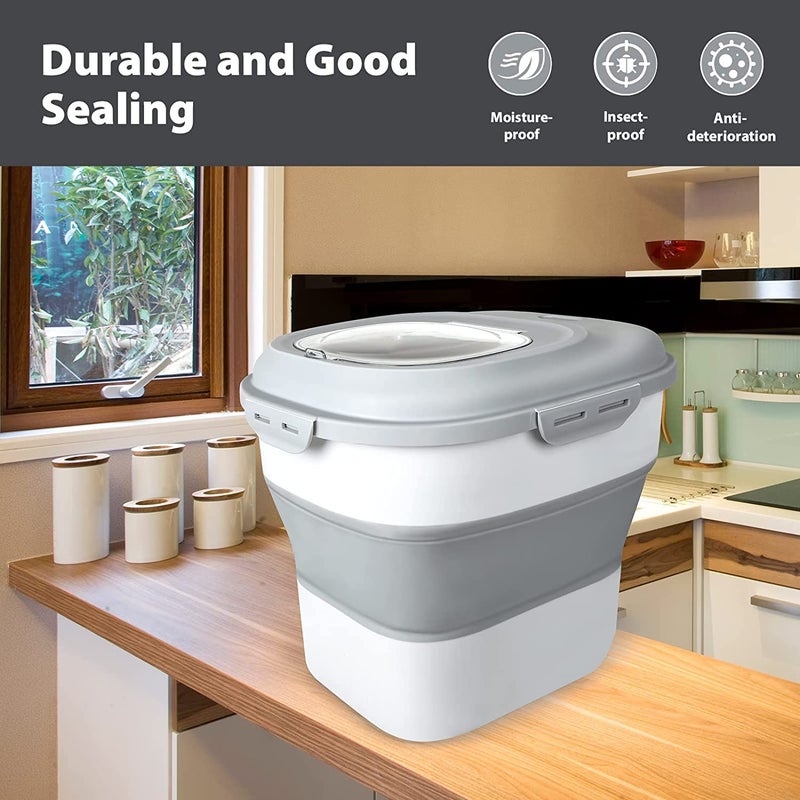 Olpad Foldable Dog Food Storage Container bin for 30Lb Pet Food Cat Food Fish Food with Measuring Cup Sealed Lid Wheels Large Airtight Plastic Containers 50 Pound Rice Kitchen Storage Holder - Image 3