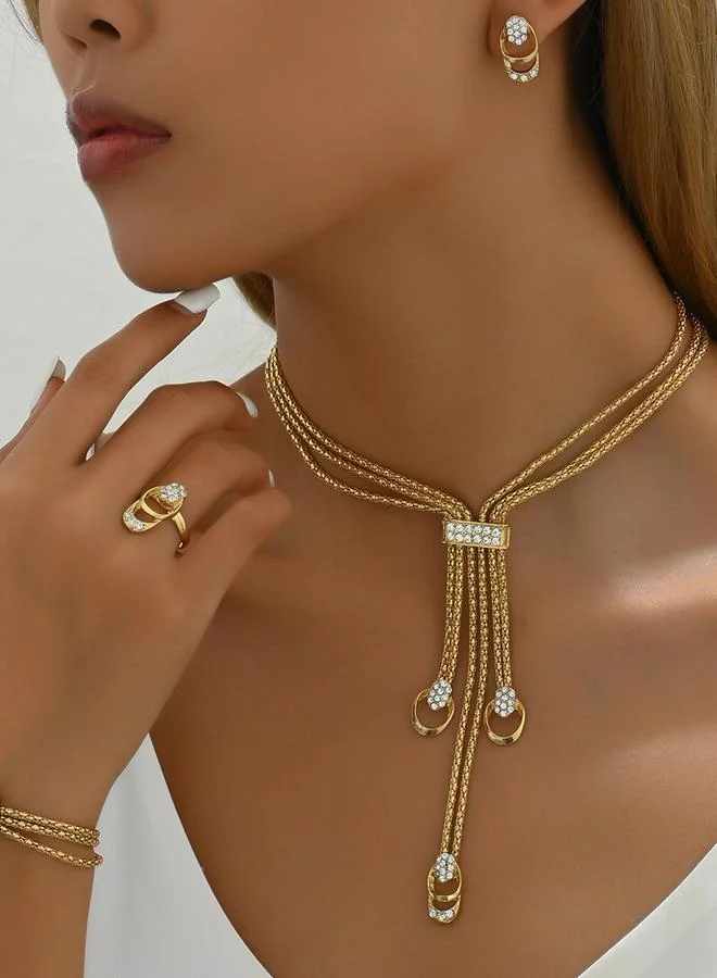Take Two Gold Chain Tassel Necklace and Earring Set