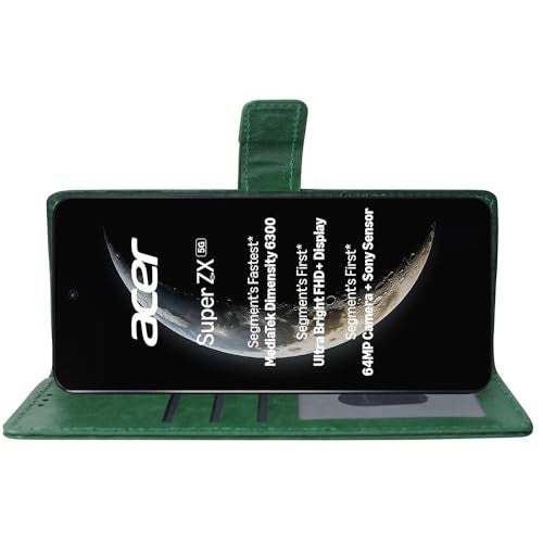 Casotec Flip Cover Compatible with Acer Super ZX 5G | Premium Leather Finish | Inbuilt Pockets & Stand | Flip Cover Back Case for Acer Super ZX 5G (Green) - Image 5