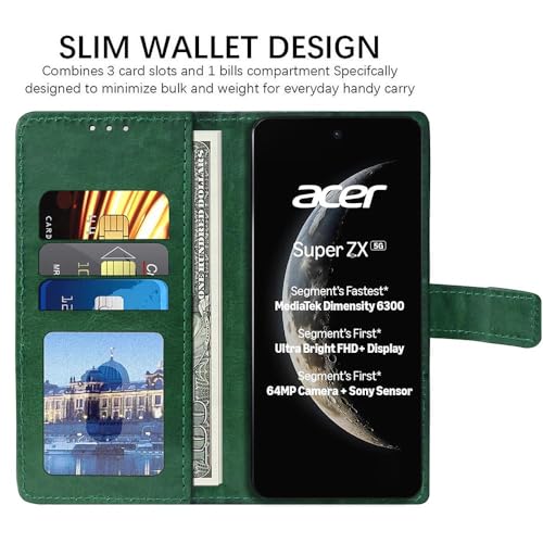 Casotec Flip Cover Compatible with Acer Super ZX 5G | Premium Leather Finish | Inbuilt Pockets & Stand | Flip Cover Back Case for Acer Super ZX 5G (Green) - Image 4
