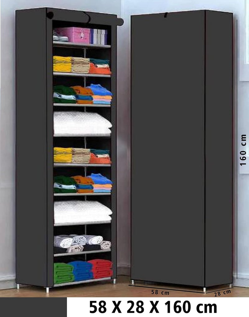 Jaffix Multipurpose Baby Wardrobe/Cabinet/Multipurpose Storage Rack, Foldable, Collapsible Fabric Wardrobe Organizer for Clothes (Plastic and Non Woven Fabric) (9 - Layer, Grey) - Image 3