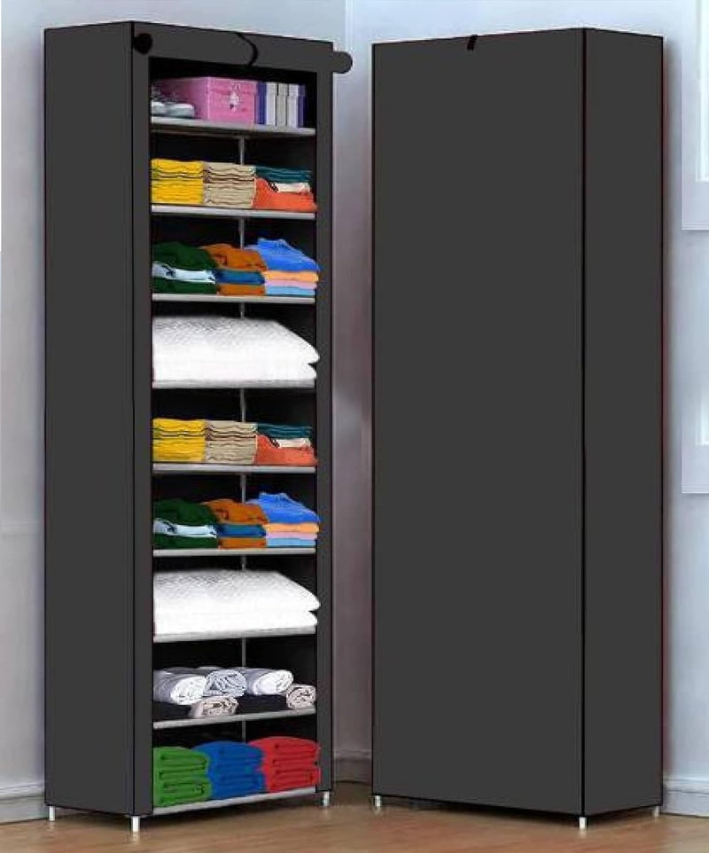 Jaffix Multipurpose Baby Wardrobe/Cabinet/Multipurpose Storage Rack, Foldable, Collapsible Fabric Wardrobe Organizer for Clothes (Plastic and Non Woven Fabric) (9 - Layer, Grey) - Image 1
