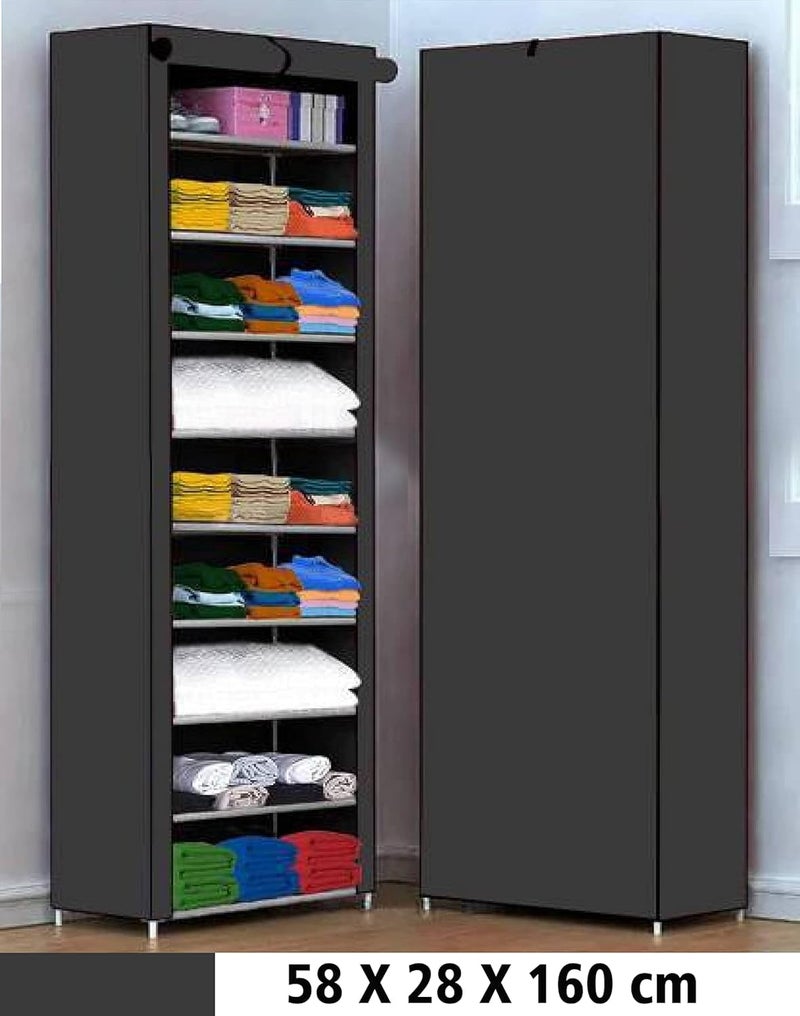 Jaffix Multipurpose Baby Wardrobe/Cabinet/Multipurpose Storage Rack, Foldable, Collapsible Fabric Wardrobe Organizer for Clothes (Plastic and Non Woven Fabric) (9 - Layer, Grey) - Image 2