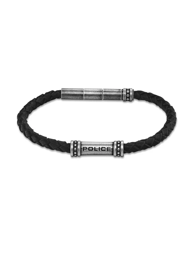 POLICE Barell Gents Black Braided Leather Bracelet