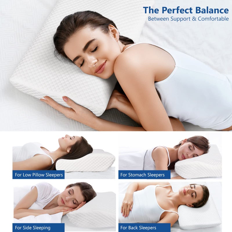 ZAMAT Memory Foam Pillow for Neck Pain Relief, Adjustable Ergonomic Cervical Pillow for Sleeping, Orthopedic Neck Pillow with Washable Cover, Bed Pillows for Side, Back, Stomach Sleepers - Image 3