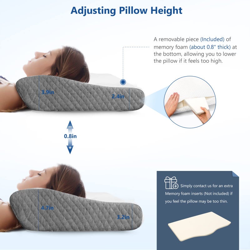 ZAMAT Memory Foam Pillow for Neck Pain Relief, Adjustable Ergonomic Cervical Pillow for Sleeping, Orthopedic Neck Pillow with Washable Cover, Bed Pillows for Side, Back, Stomach Sleepers - Image 4