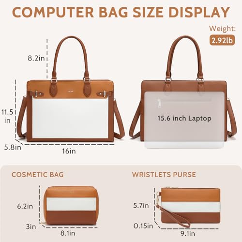 Keyli 3pc Sets Laptop Tote Bag for Women 15.6 Inch Work Bag Business Computer Briefcase Waterproof Leather Laptop Purses Casual Shoulder Handbag Messenger Bags for Travel Teacher Office Brown - Image 3