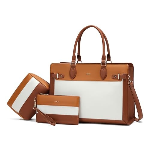 Keyli 3pc Sets Laptop Tote Bag for Women 15.6 Inch Work Bag Business Computer Briefcase Waterproof Leather Laptop Purses Casual Shoulder Handbag Messenger Bags for Travel Teacher Office Brown - Image 1