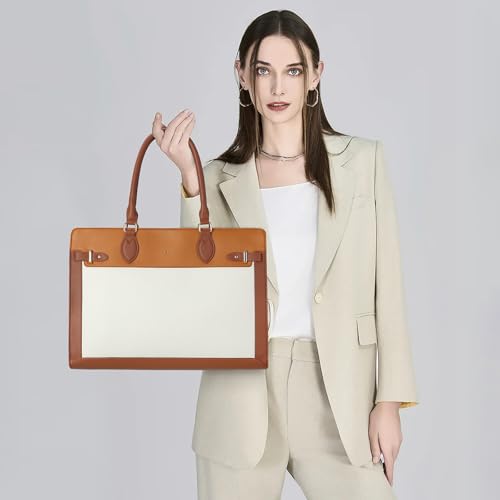 Keyli 3pc Sets Laptop Tote Bag for Women 15.6 Inch Work Bag Business Computer Briefcase Waterproof Leather Laptop Purses Casual Shoulder Handbag Messenger Bags for Travel Teacher Office Brown - Image 2