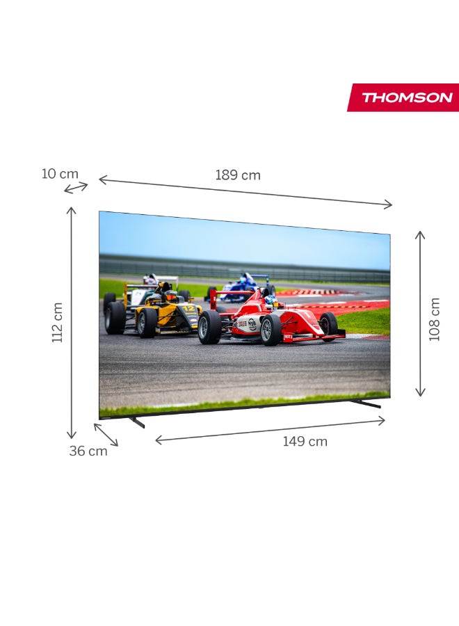 Thomson تلفاز Thomson 85" QLED Pro بتصميم قاعدة مركزية - موديل 2025 بمعدل تحديث 144Hz، 4K UHD، Dolby Vision و Atmos، تحكم صوتي ذكي، مساعد صوتي من Google، شاشة بدون إطار، تلفاز فاخر - Image 4