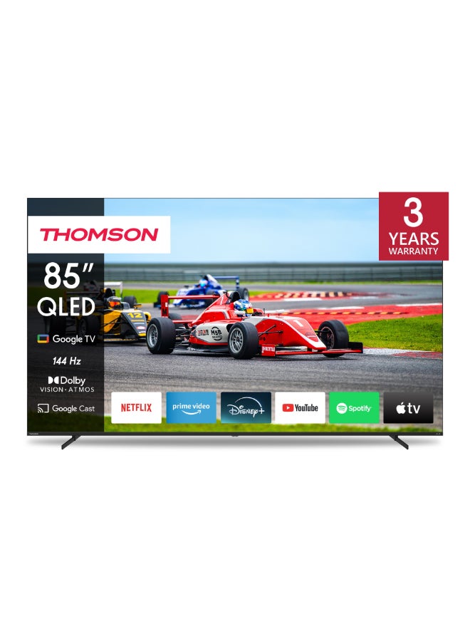 Thomson 85" QLED Pro TV with Central Stand Design– 2025 Model with 144Hz Refresh Rate, 4K UHD, Dolby Vision & Atmos, Smart Voice Control, Google Voice Assistant, Frameless Display, Premium Television