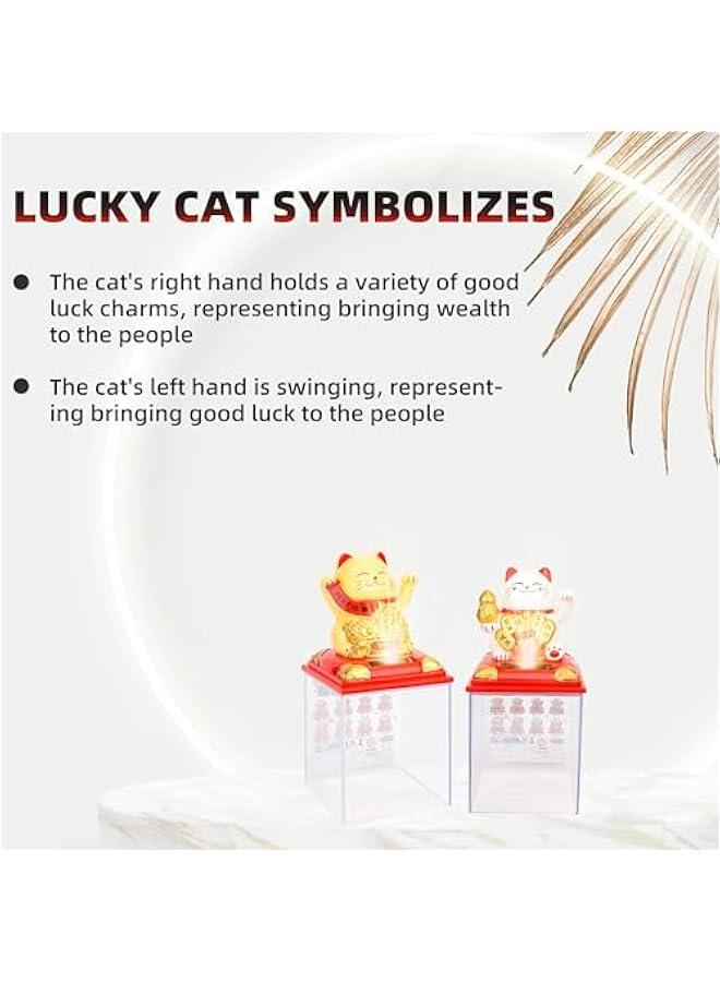 عربست قطة محظوظة ترفع ذراعها مع غطاء للغبار ، تنبيه الفضلات الشمسي ورائع الصينية جميلة لتزيين المكتب الأمامي ، السيارة ، افتتاح الأعمال ، (قرعة ، أبيض ، 1 قطعة) - Image 2