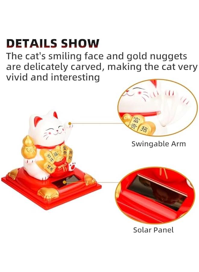 عربست قطة محظوظة ترفع ذراعها مع غطاء للغبار ، تنبيه الفضلات الشمسي ورائع الصينية جميلة لتزيين المكتب الأمامي ، السيارة ، افتتاح الأعمال ، (قرعة ، أبيض ، 1 قطعة) - Image 4