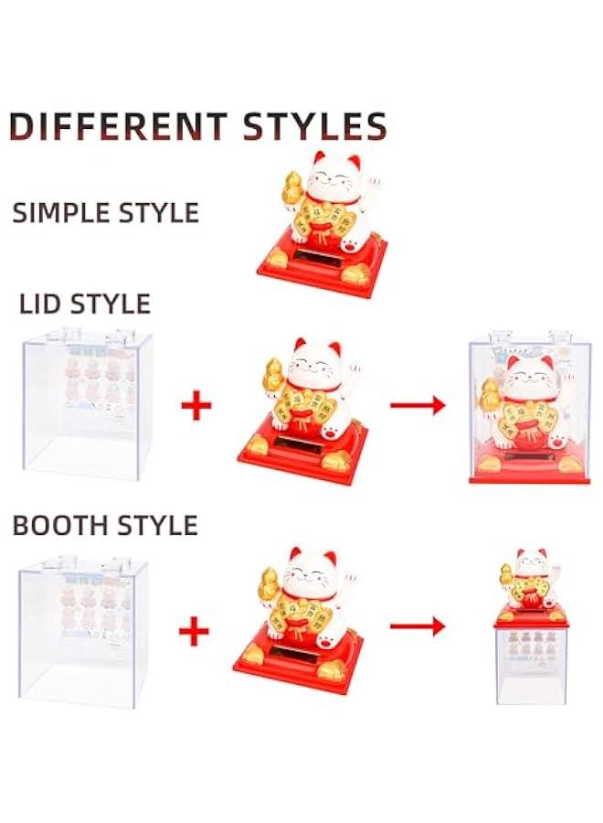 عربست قطة محظوظة ترفع ذراعها مع غطاء للغبار ، تنبيه الفضلات الشمسي ورائع الصينية جميلة لتزيين المكتب الأمامي ، السيارة ، افتتاح الأعمال ، (قرعة ، أبيض ، 1 قطعة) - Image 5