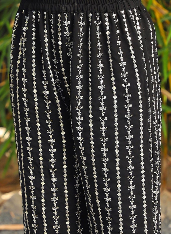 AKS Black Square Neck Top With Embroidered Palazzos For Girls - Image 3