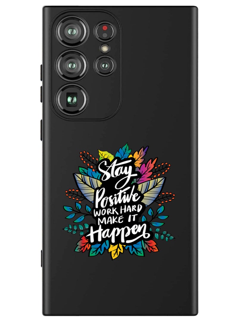 Theodor Protective Slim Fit Case Liquid Silicone Cover with Full Body Protection Anti-Scratch Shockproof Case For Samsung Galaxy S24 Ultra (Black) - Stay positive make it happen - Image 1