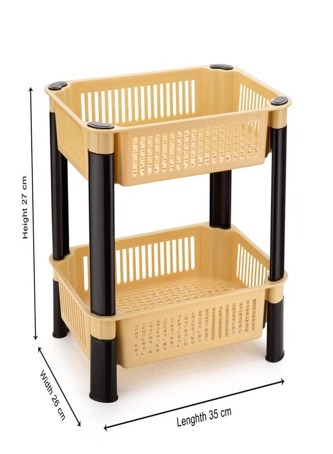 Finner Plastic 2 Layer Multipurpose Shelf Stand Basket Rack for Kitchen Storage Vegetable Organizer Easy-to-Move Slide Out for Kitchen Office, Fruits Onion Basket Stand- (Beige) - Image 3