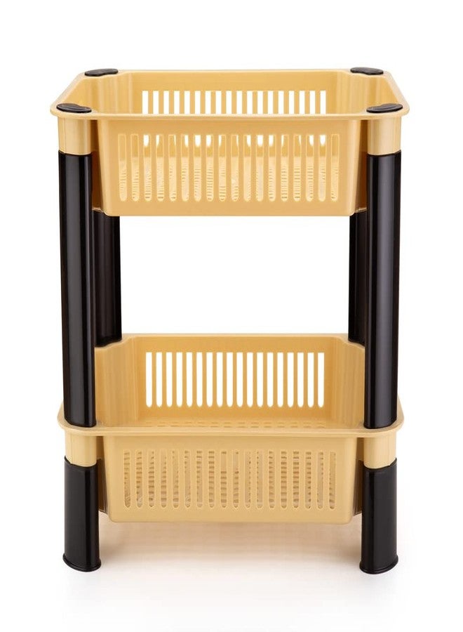 Finner Plastic 2 Layer Multipurpose Shelf Stand Basket Rack for Kitchen Storage Vegetable Organizer Easy-to-Move Slide Out for Kitchen Office, Fruits Onion Basket Stand- (Beige) - Image 2