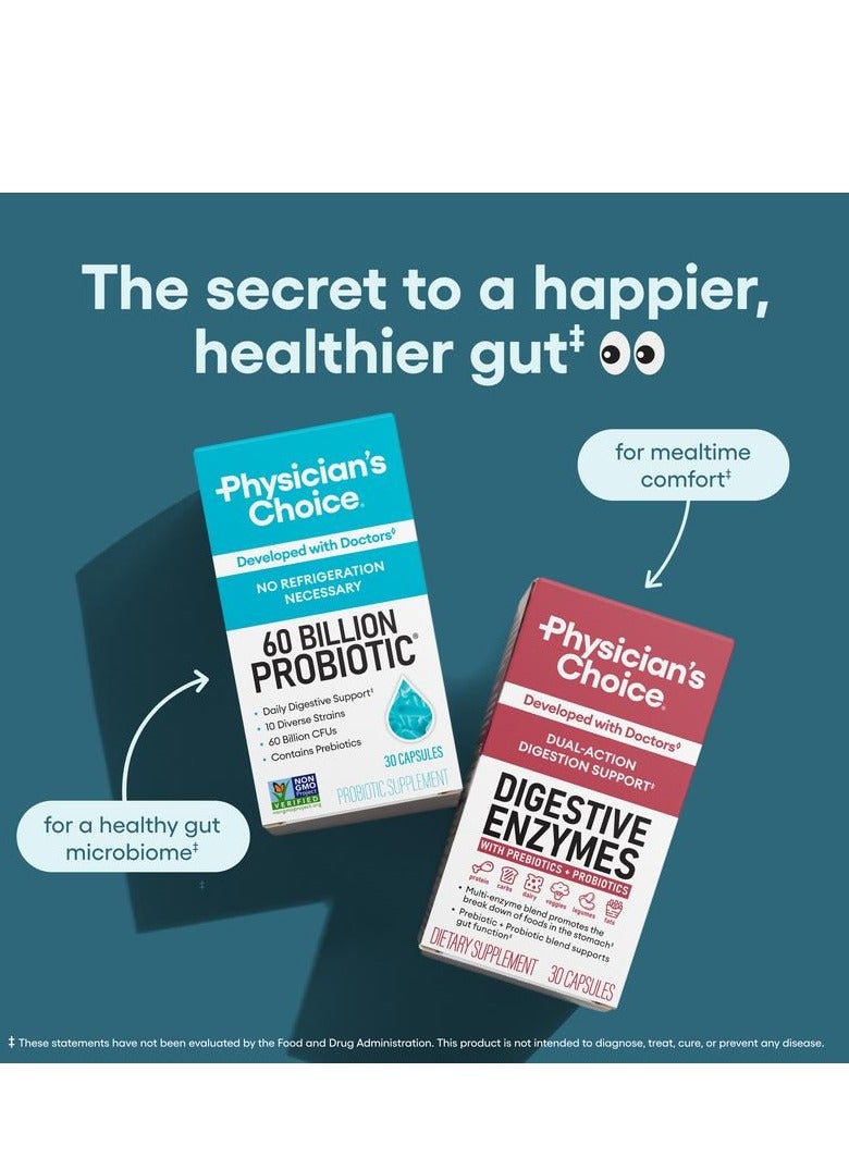 Physician's CHOICE Advanced Gut Health Bundle: 60 Billion Probiotics 30ct + Digestive Enzymes 60ct for Digestive, Gut, and Immune Health Supports Occasional Constipation, Diarrhea, Gas, and Bloating  - Image 2
