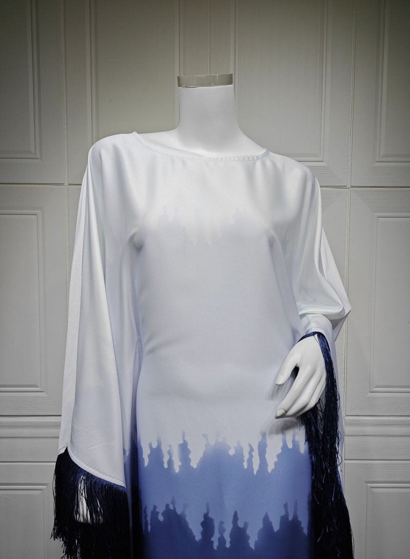 جيوان الخفافيش الأكمام فستان طويل كفتان رداء رمضان الملابسالإناث Abaya فستان رمضان عيد الفطر الصيف الساتان تدرج اللون الإسلامي المسلم - Image 4