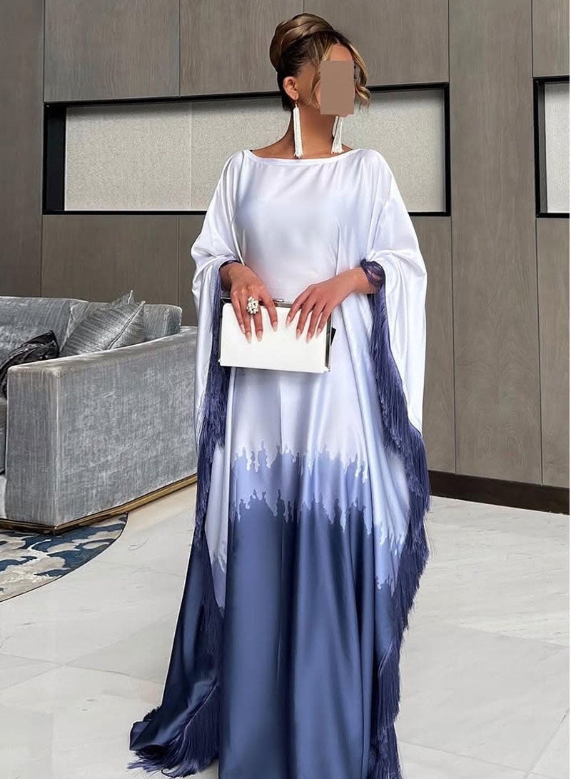 جيوان الخفافيش الأكمام فستان طويل كفتان رداء رمضان الملابسالإناث Abaya فستان رمضان عيد الفطر الصيف الساتان تدرج اللون الإسلامي المسلم - Image 1