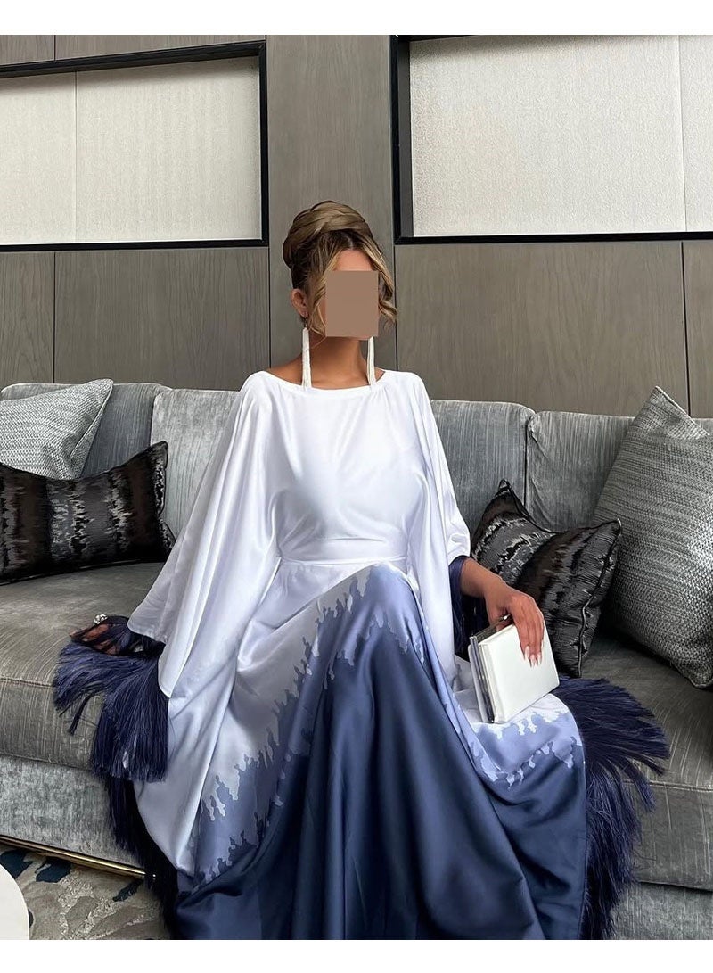 جيوان الخفافيش الأكمام فستان طويل كفتان رداء رمضان الملابسالإناث Abaya فستان رمضان عيد الفطر الصيف الساتان تدرج اللون الإسلامي المسلم - Image 3