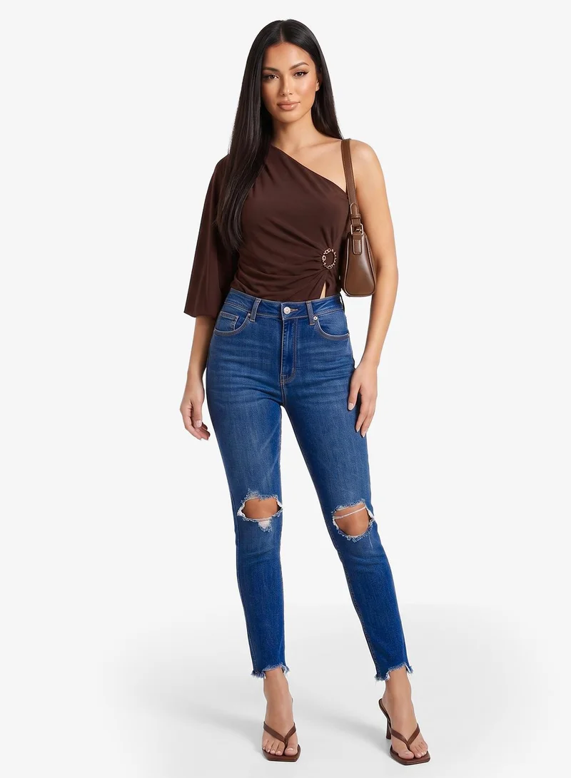 Ginger Navy Skinny Fit Distressed Jeans for Women | Best Price UAE
