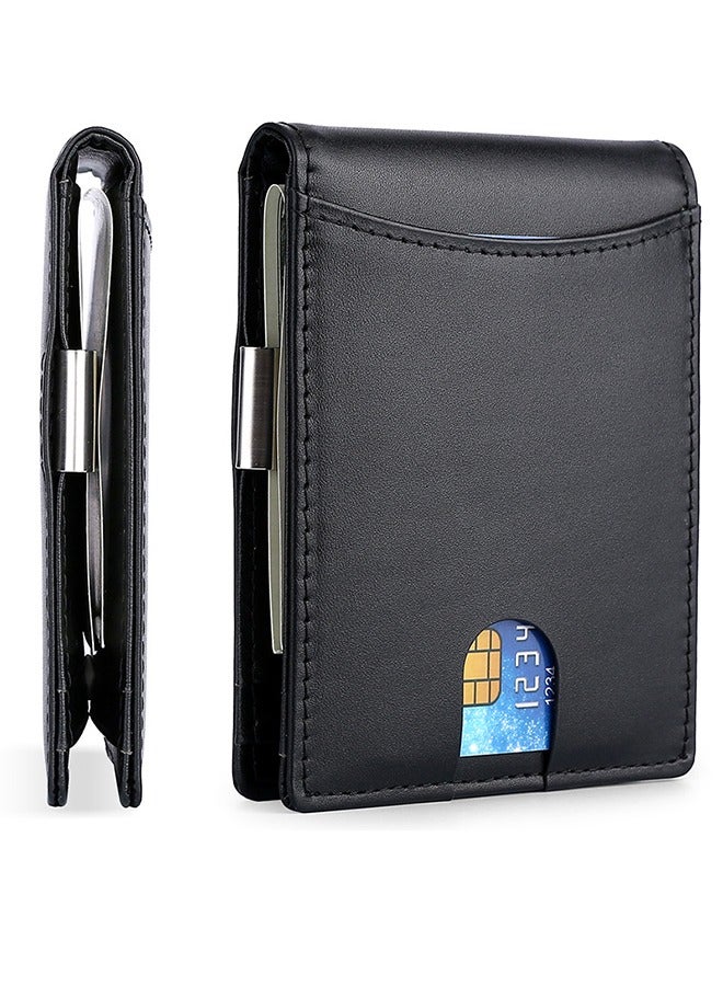 RUNBOX Men's Slim Wallet with RFID Blocking, Men's Wallet Money Clip, Minimalist Credit Card Holder, Front Pocket Bifold Wallet - Black, Money Clip - Image 1