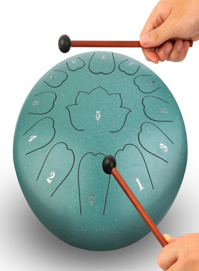 Wetpuorek Steel Tongue Drum - 12-Inch 13-Notes Tongue Drum, D Major Outdoor Rain Drum With Tote Bag, Music Book, and Hand-Held Drumsticks (Green) - Image 4