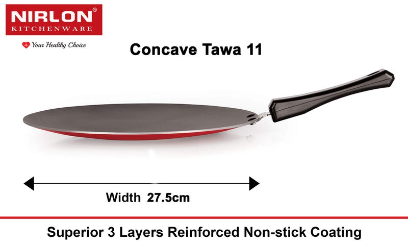 Nirlon Nonstick Premium Quality Aluminium Kitchenware 4 Pieces Set with Extreme Durability, Red (Concave Tawa 27.5cm + Tapper Pan 1 LTR + Hand Toster + Casserole 3.1 LTR) - Image 2